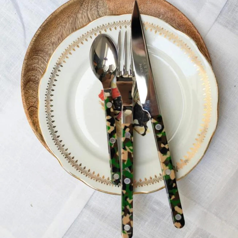 Sabre Bistrot Shiny Camouflage Green 24 Pieces Cutlery Set, 041