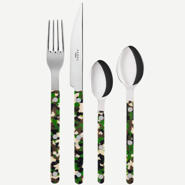 Sabre Bistrot Shiny Camouflage Green 24 Pieces Cutlery Set, 041