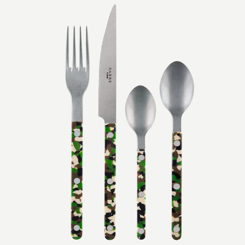 Sabre Bistrot Vintage Camouflage Green 4 Pieces Cutlery Set, 033