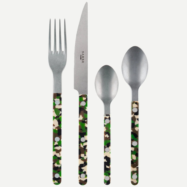 Sabre Bistrot Vintage Camouflage Green 24 Pieces Cutlery Set, 041