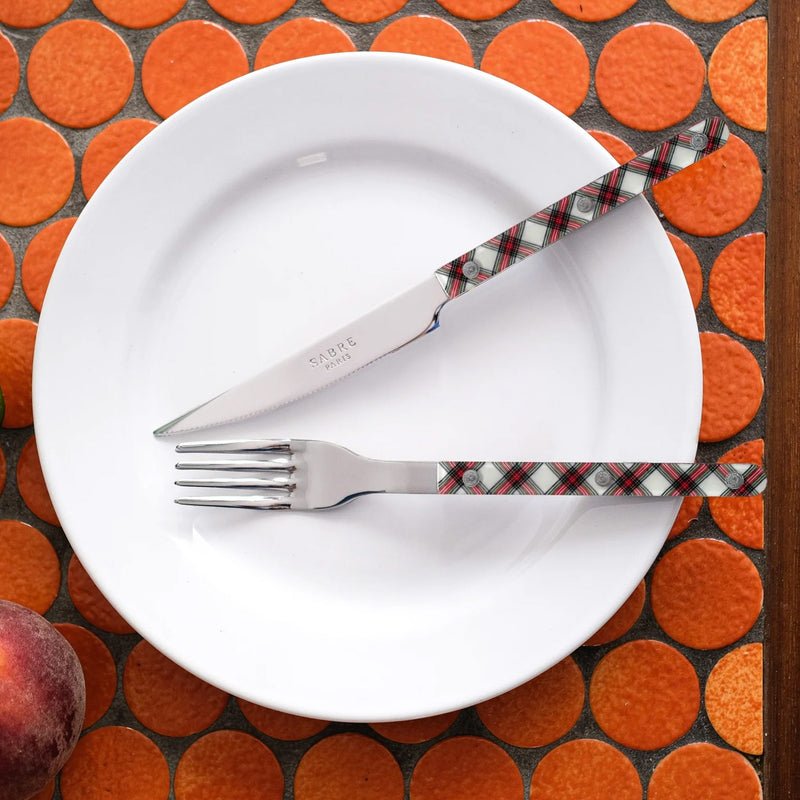 Sabre Bistrot Shiny Tartan White 4 Pieces Cutlery Set, 033