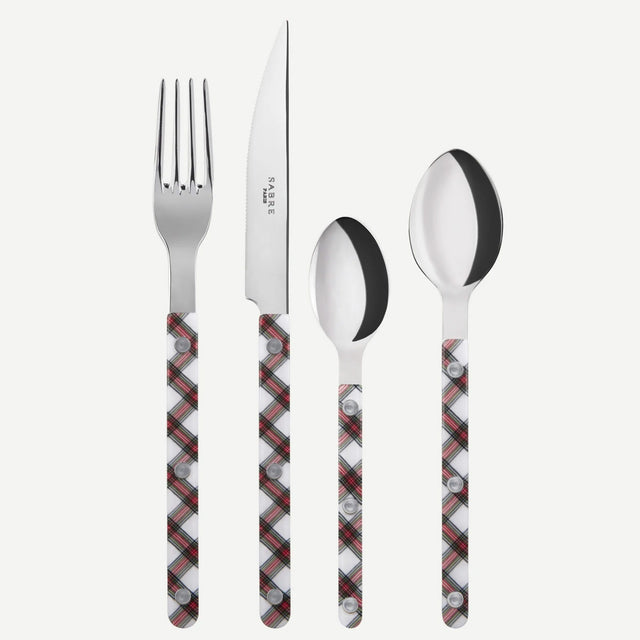 Sabre Bistrot Shiny Tartan White 4 Pieces Cutlery Set, 033