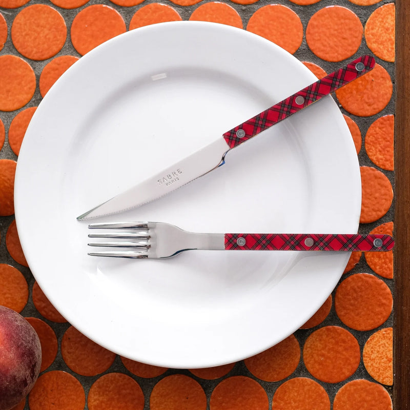 Sabre Bistrot Shiny Tartan Red 24 Pieces Cutlery Set, 041