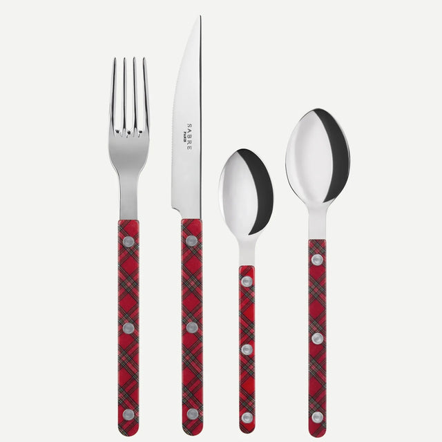 Sabre Bistrot Shiny Tartan Red 24 Pieces Cutlery Set, 041