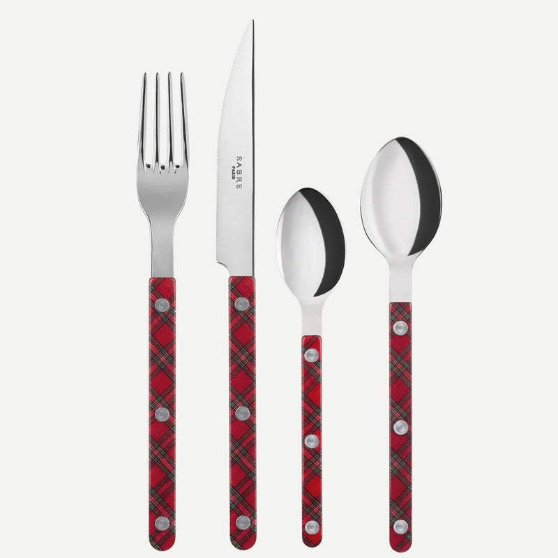 Sabre Bistrot Shiny Tartan Red 24 Pieces Cutlery Set, 041