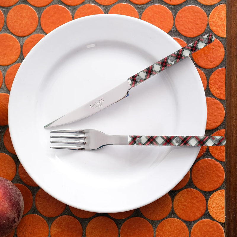 Sabre Bistrot Shiny Tartan White 24 Pieces Cutlery Set, 041