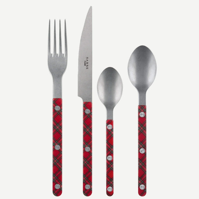 Sabre Bistrot Vintage Tartan Red 4 Pieces Cutlery Set, 033
