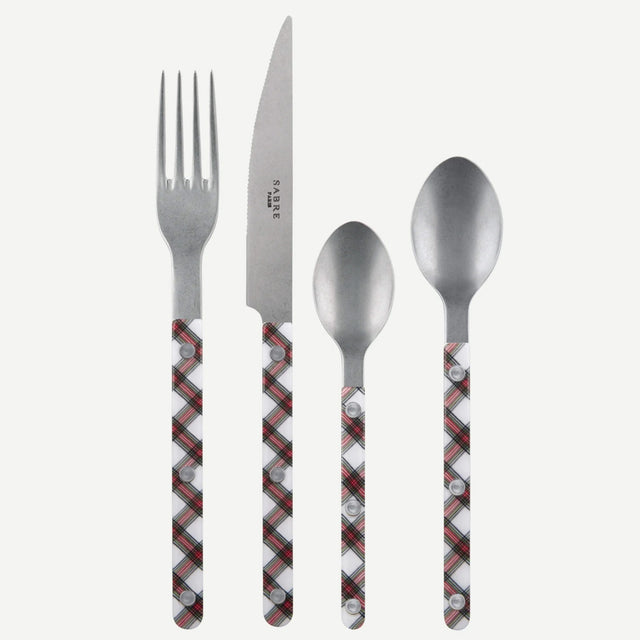 Sabre Bistrot Vintage Tartan White 4 Pieces Cutlery Set, 033