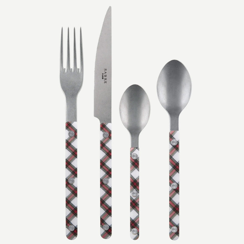 Sabre Bistrot Vintage Tartan White 4 Pieces Cutlery Set, 033