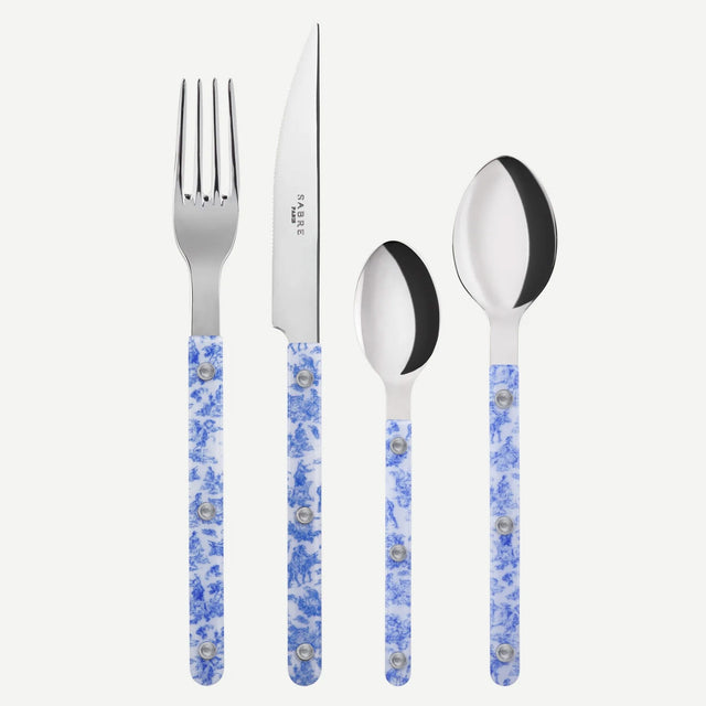 Sabre Bistrot Shiny Toile Blue 4 Pieces Cutlery Set, 033