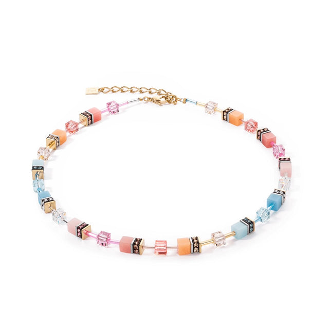 Coeur De Lion Geo Cube Aqua Apricot Necklace