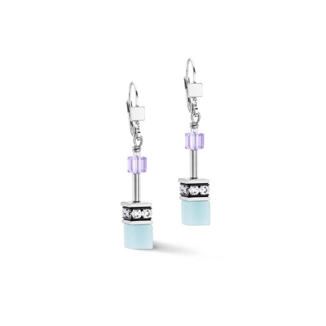 Coeur De Lion Geo Cube Aqua Lilac Earrings