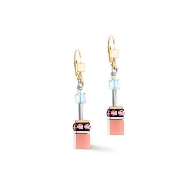Coeur De Lion Geo Cube Aqua Apricot Earrings