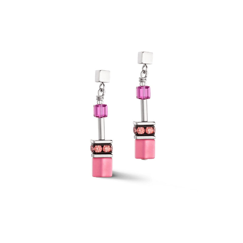 Coeur De Lion Geo Cube Magenta Earrings