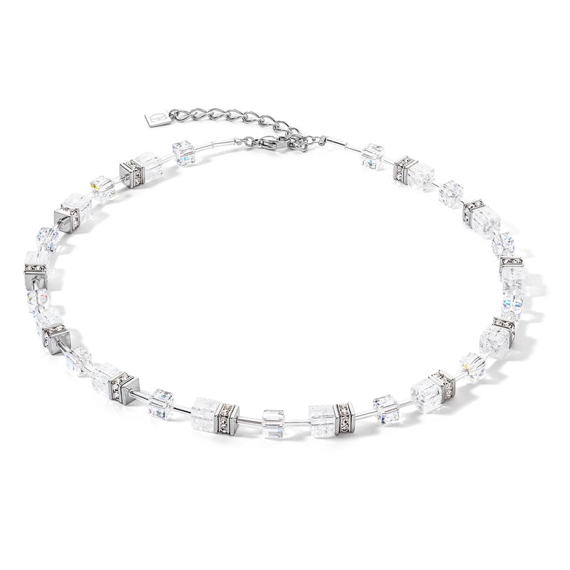 Coeur De Lion GeoCUBE Iconic Nature Necklace, Silver & White