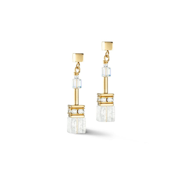 Coeur De Lion Geo Cube White Gold Earrings