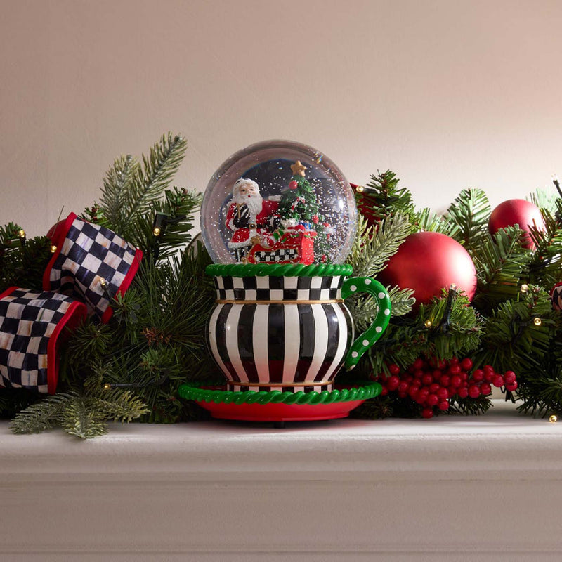 Mackenzie-Childs Check It Out Teacup Snow Globe