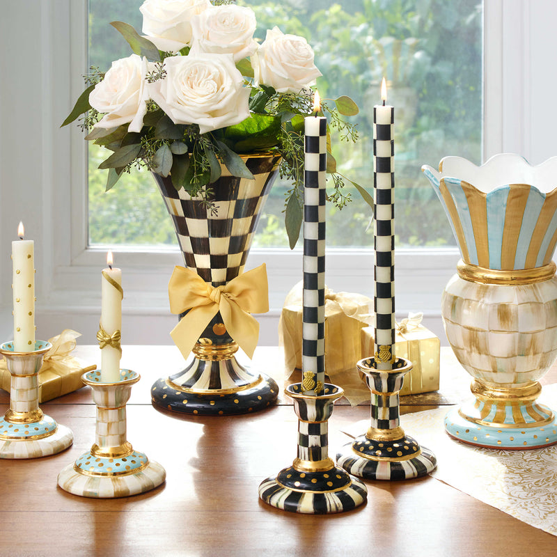 Mackenzie-Childs Check Black & Ivory Dinner Candles, Set of 2