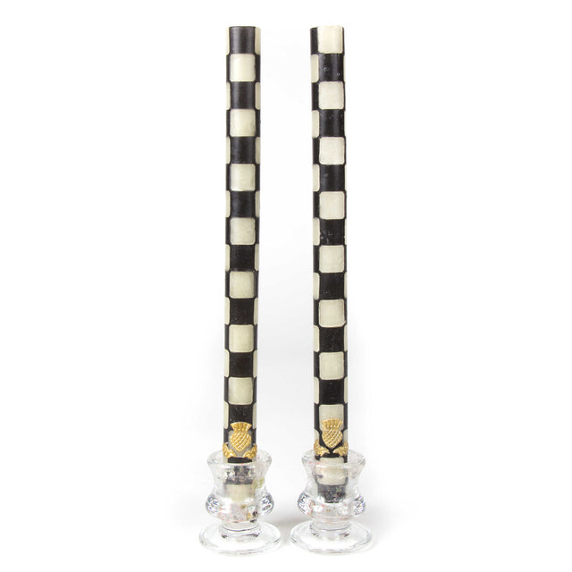 Mackenzie-Childs Check Black & Ivory Dinner Candles, Set of 2