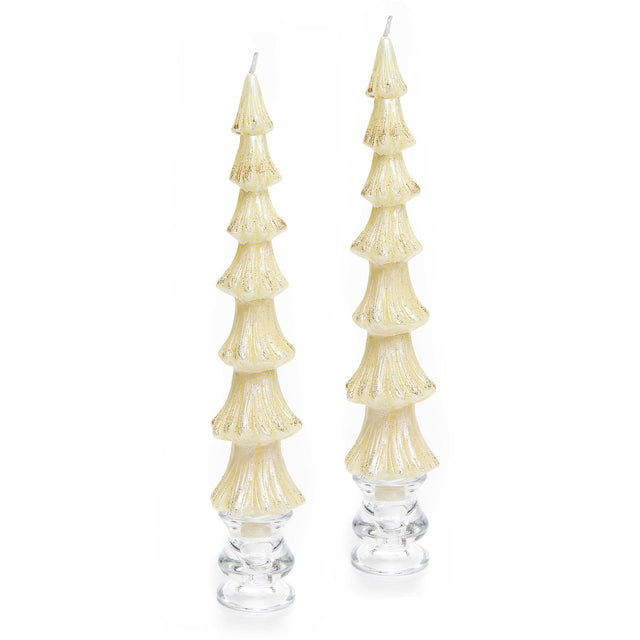 Mackenzie-Childs Tree Dinner 12" Ivory Candles, Set of 2