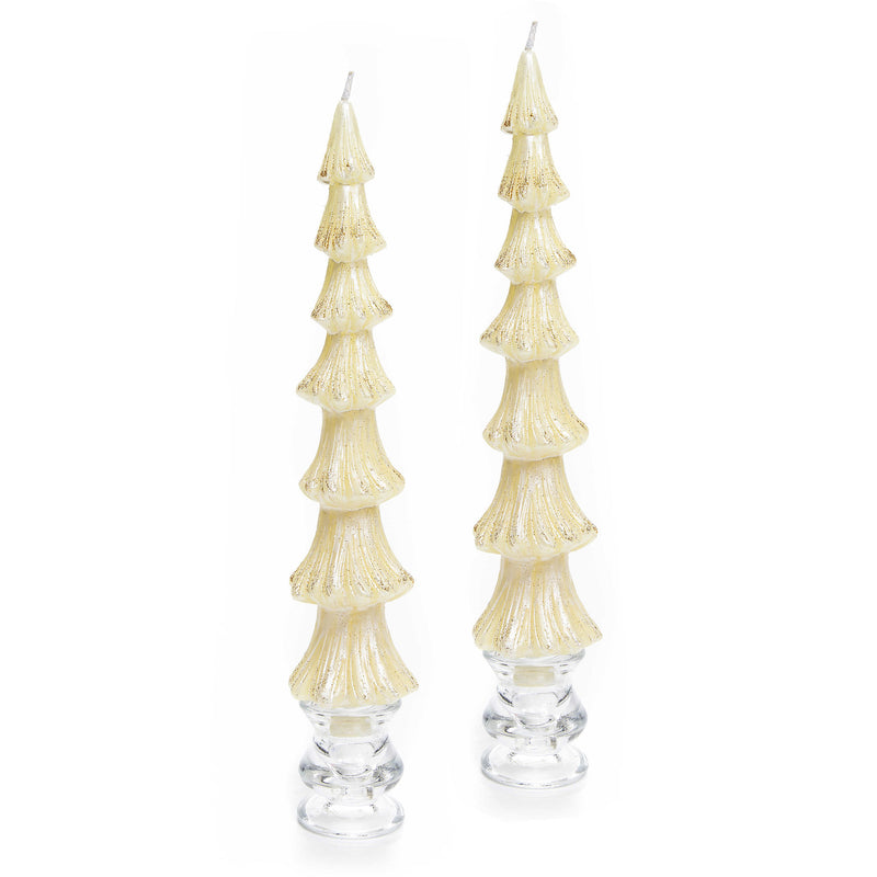 Mackenzie-Childs Tree Dinner 12" Ivory Candles, Set of 2
