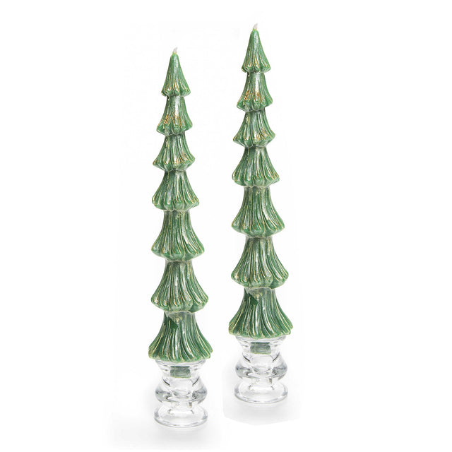 Mackenzie-Childs Tree Dinner 12" Green Candles, Set of 2