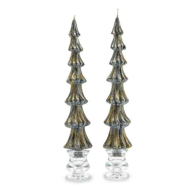 Mackenzie-Childs Tree Dinner 12" Black Candles, Set of 2