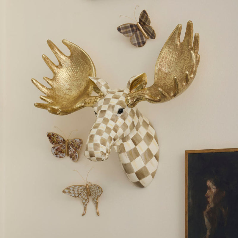 Mackenzie-Childs Mocha Check Moose Wall Decor