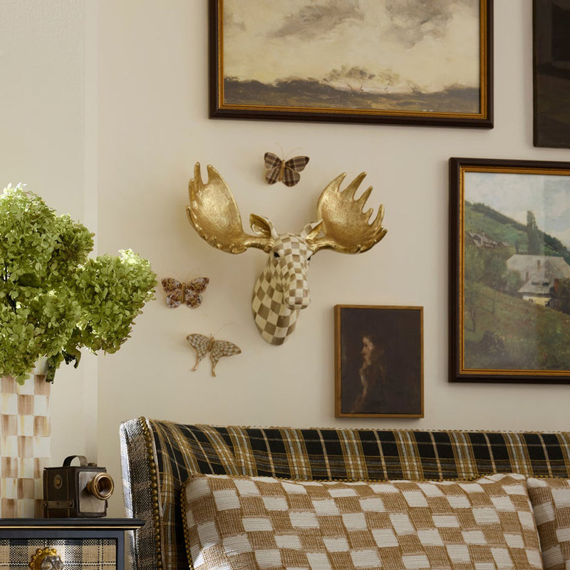 Mackenzie-Childs Mocha Check Moose Wall Decor