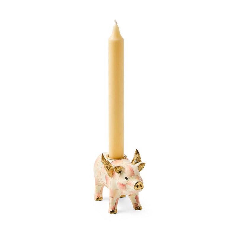 Mackenzie-Childs Rosy Check Flying Pig Candle Holder