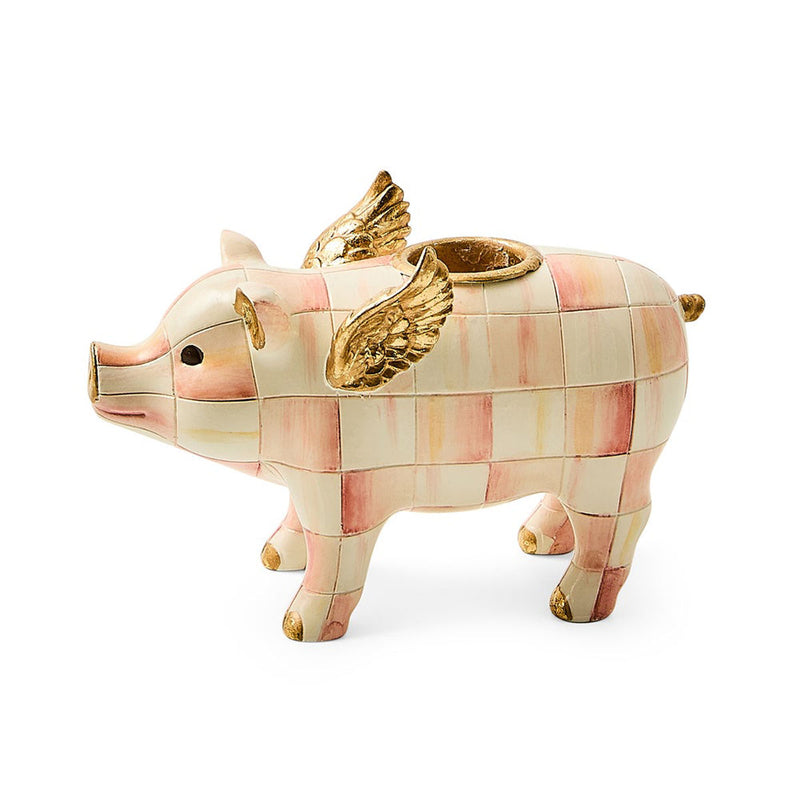 Mackenzie-Childs Rosy Check Flying Pig Candle Holder