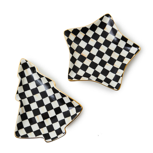 Mackenzie-Childs Courtly Check Ceramic Star & Tree Trinket Trays, Set of 2