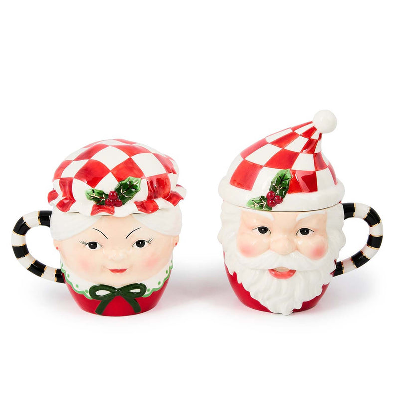 Mackenzie-Childs Check It Out Mr. & Mrs. Claus Mugs, Set Of 2
