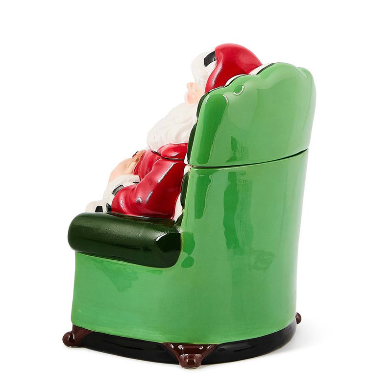 Mackenzie-Childs Check It Out Santa In Chair Cookie Jar