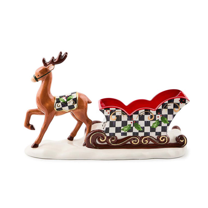 Mackenzie-Childs Holly Deer Sleigh Ceramic Candy Dish
