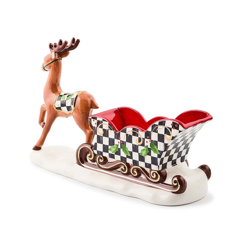 Mackenzie-Childs Holly Deer Sleigh Ceramic Candy Dish