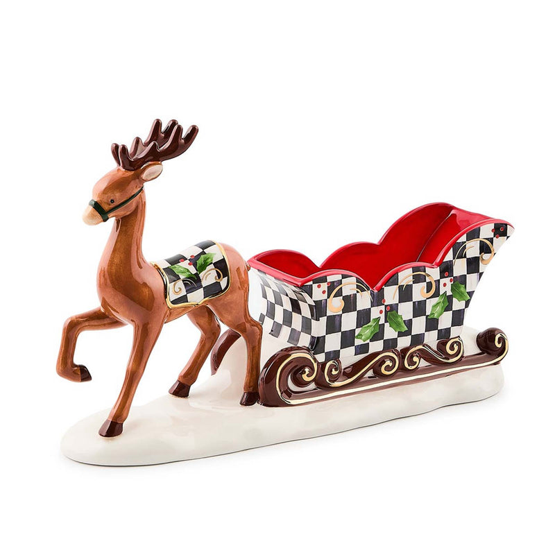 Mackenzie-Childs Holly Deer Sleigh Ceramic Candy Dish