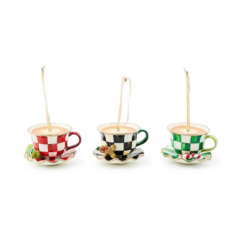 Mackenzie-Childs Check It Out Teacup Ornaments, Set Of 3