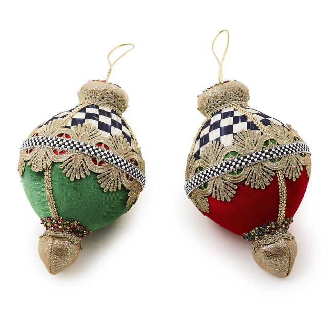 Mackenzie-Childs Cozy Christmas Velvet Bauble Hanging Ornaments, Set of 2