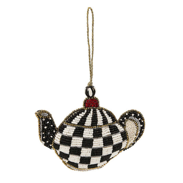 Mackenzie-Childs Courtly Check Teapot Beaded Ornament
