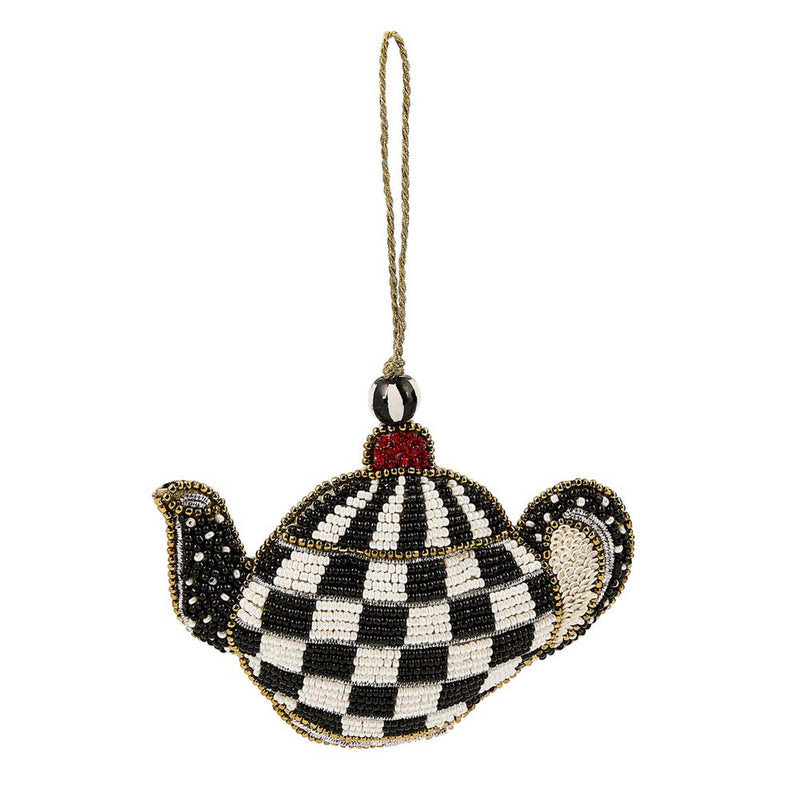 Mackenzie-Childs Courtly Check Teapot Beaded Ornament