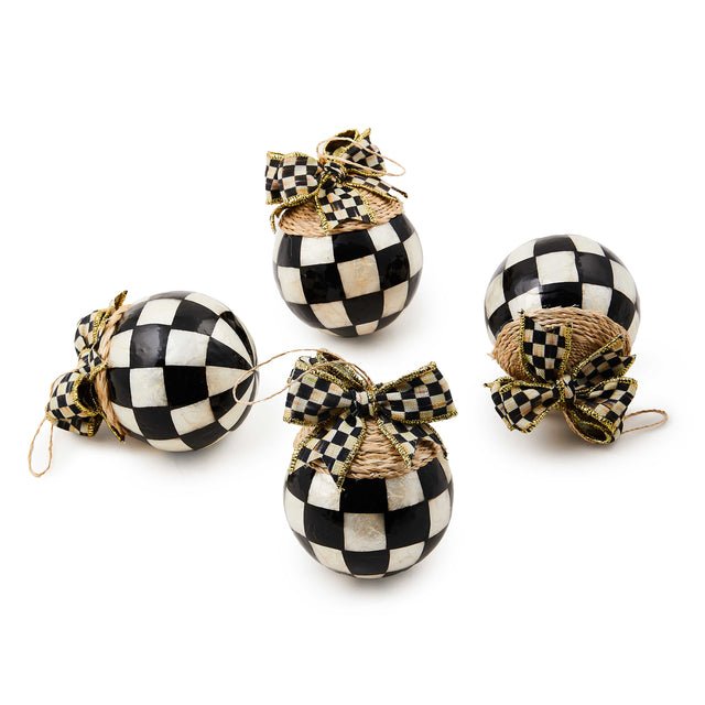 Mackenzie-Childs Check Capiz Ball Hanging Ornaments, Set of 4