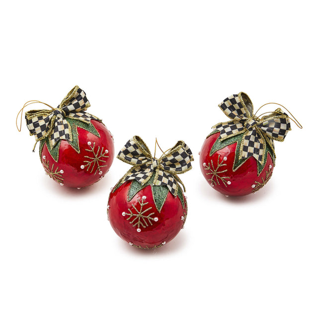 Mackenzie-Childs Cozy Christmas Capiz Ball Hanging Ornaments, Set of 3