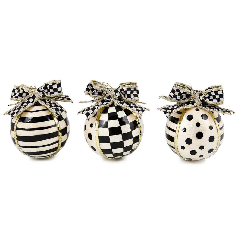 Mackenzie-Childs Courtly Noel Capiz Ball Ornaments, Set of 3