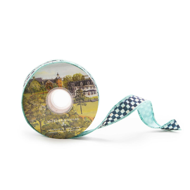 Mackenzie-Childs Courtly Check 1" Ribbon, Aqua
