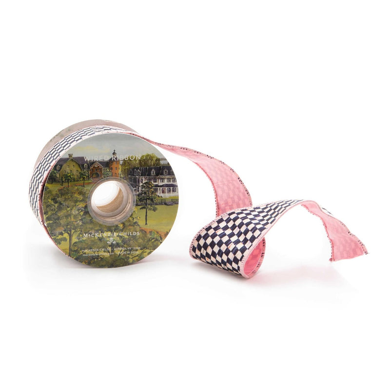 Mackenzie-Childs Courtly Check 2.5" Ribbon, Pink
