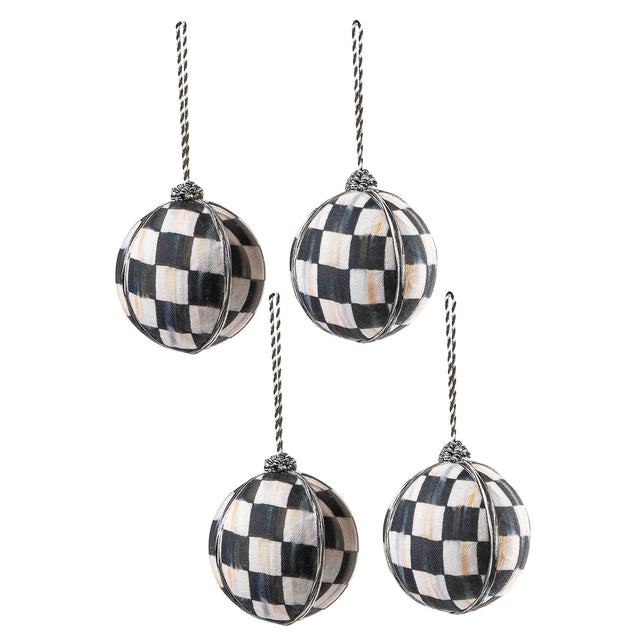 Mackenzie-Childs Courtly Check Large Ball Ornaments, Set of 4