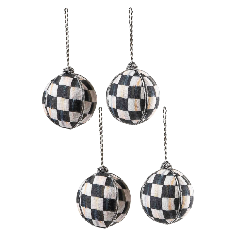 Mackenzie-Childs Courtly Check Large Ball Ornaments, Set of 4