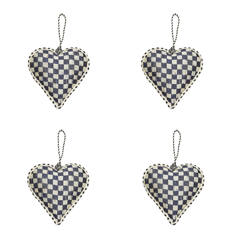 Mackenzie-Childs Cozy Christmas Patchwork Heart Hanging Ornaments, Set of 4