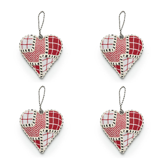 Mackenzie-Childs Cozy Christmas Patchwork Heart Hanging Ornaments, Set of 4